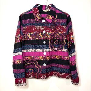 Vintage Choices Patchwork Floral Jacket Purple M Art-To-Wear Boho Indie 70s